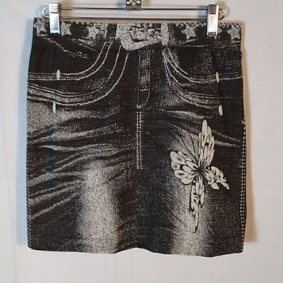 Black Faux Denim Stretch Women's Skirts - Picture 5 of 5